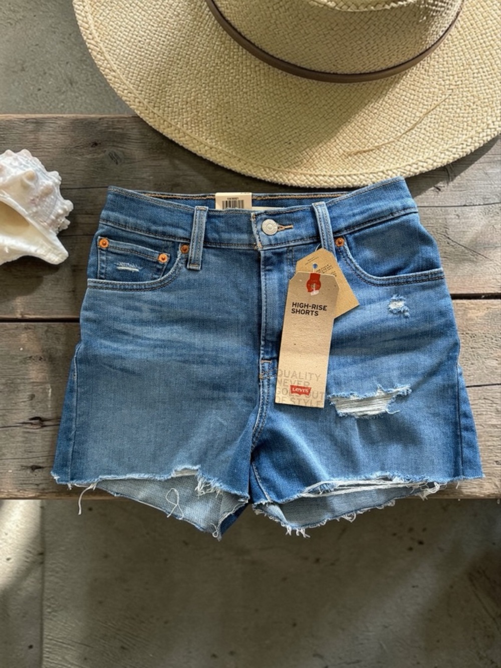 Levi's Light Blue High-Rise Distressed Denim Shorts